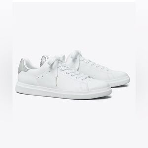 NWT Tory Burch Howell Court Sneaker: White/Silver Sz 11
